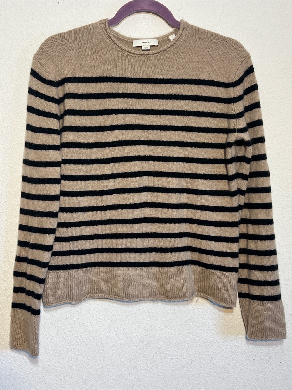 Vince Tan and Black Striped Wool Cashmere Roll Neck Sweater Size XS